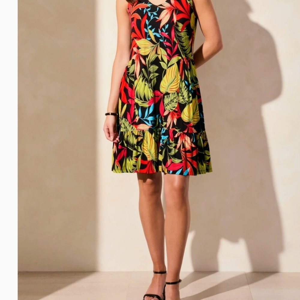 Tribal Vibrant Leaf Print Mini Dress